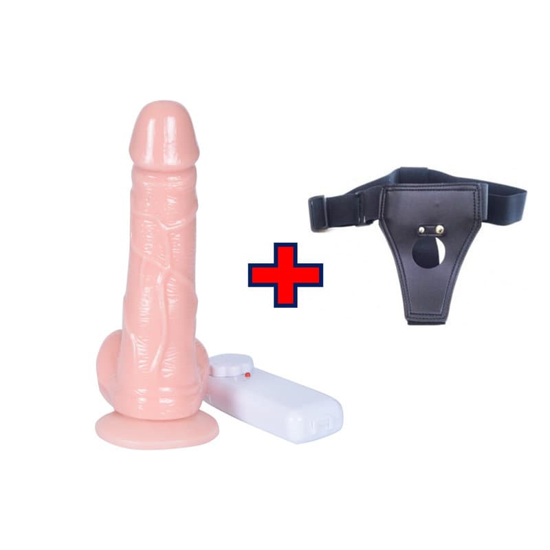 J.B. – 15 Cm. – Titreşimli Vantuzlu Testisli – Belden Bağlamalı Kemerli Realistik Vibratör